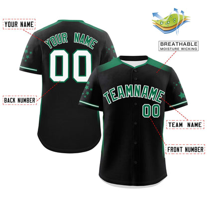 Custom Black Kelly Green Gradient Side Personalized Star Pattern Authentic Baseball Jersey