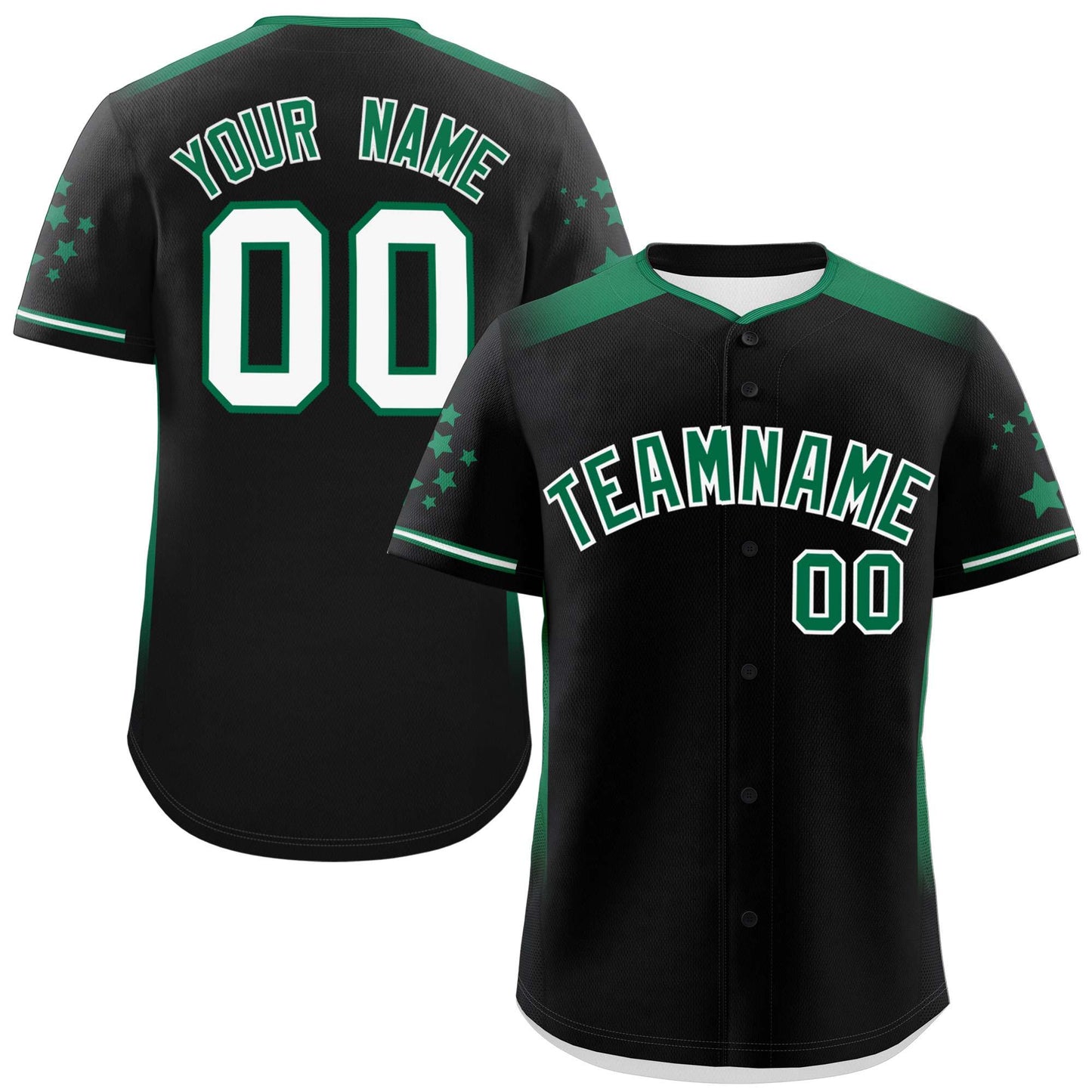 Custom Black Kelly Green Gradient Side Personalized Star Pattern Authentic Baseball Jersey