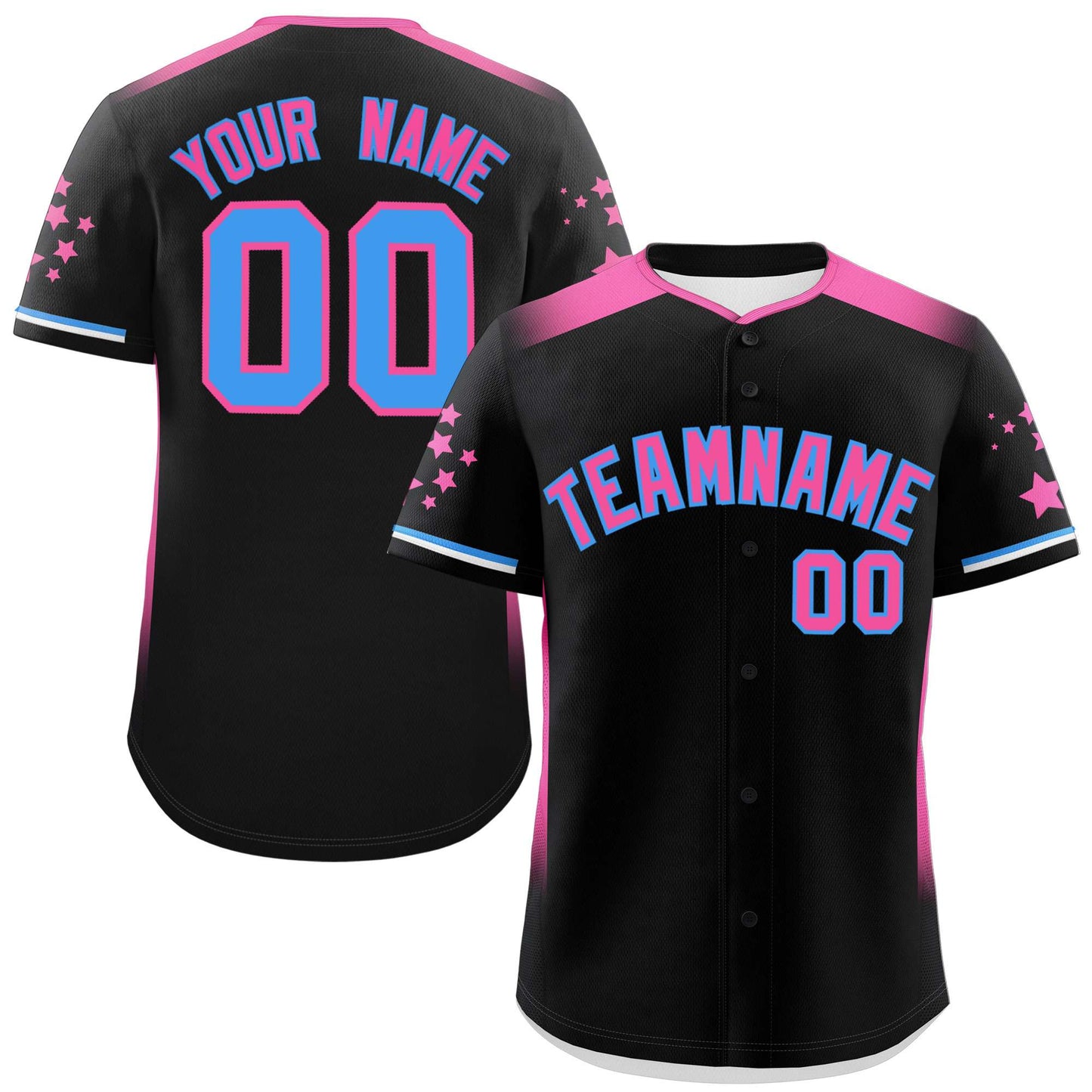 Custom Black Pink Gradient Side Personalized Star Pattern Authentic Baseball Jersey