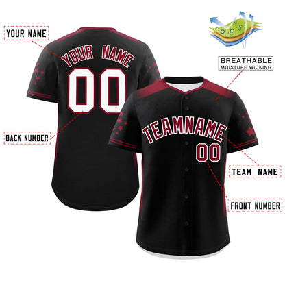 Custom Black Crimson Gradient Side Personalized Star Pattern Authentic Baseball Jersey