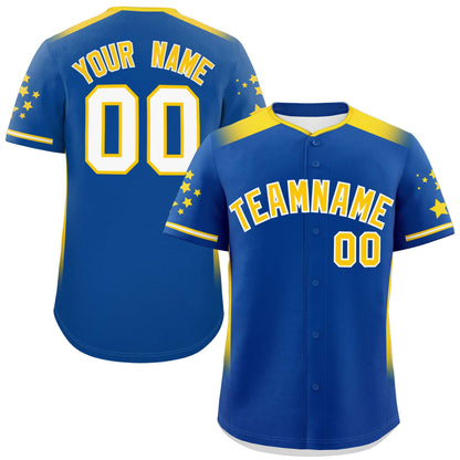 Custom Royal Gold Gradient Side Personalized Star Pattern Authentic Baseball Jersey