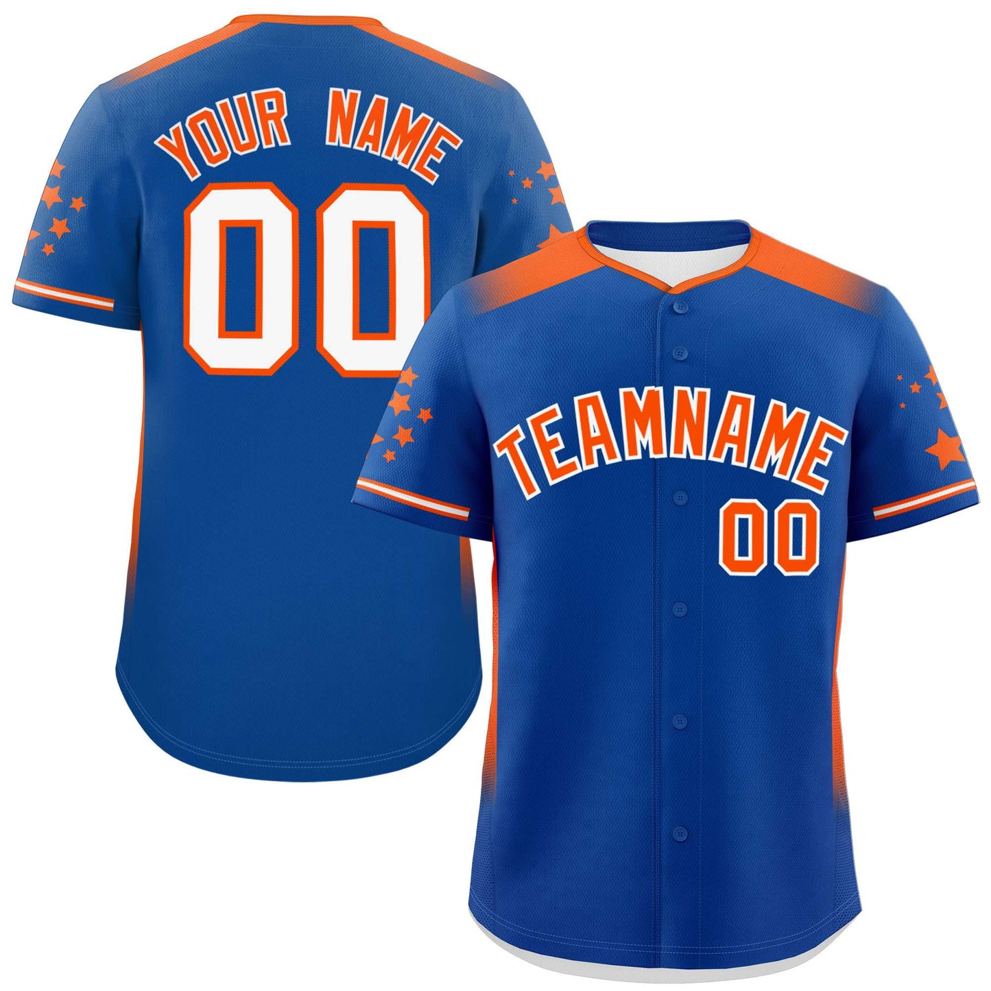 Custom Royal Orange Gradient Side Personalized Star Pattern Authentic Baseball Jersey