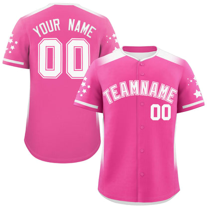 Custom Pink White Gradient Side Personalized Star Pattern Authentic Baseball Jersey