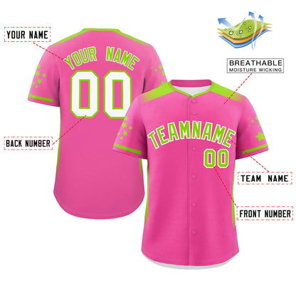 Custom Pink Neon Green Gradient Side Personalized Star Pattern Authentic Baseball Jersey