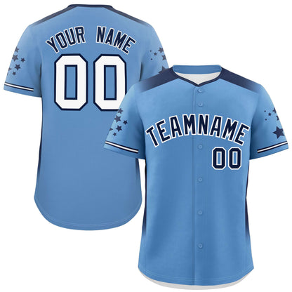 Custom Light Blue Navy Gradient Side Personalized Star Pattern Authentic Baseball Jersey