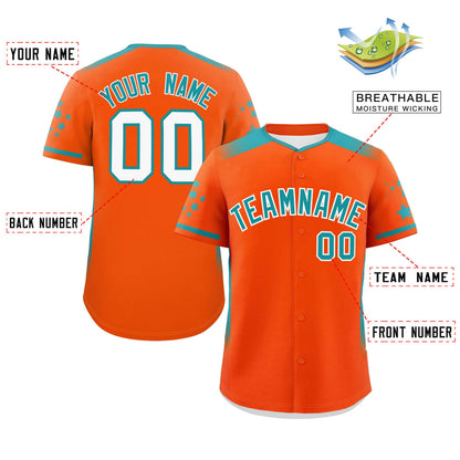 Custom Orange Aqua Gradient Side Personalized Star Pattern Authentic Baseball Jersey