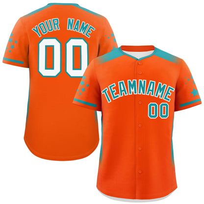 Custom Orange Aqua Gradient Side Personalized Star Pattern Authentic Baseball Jersey