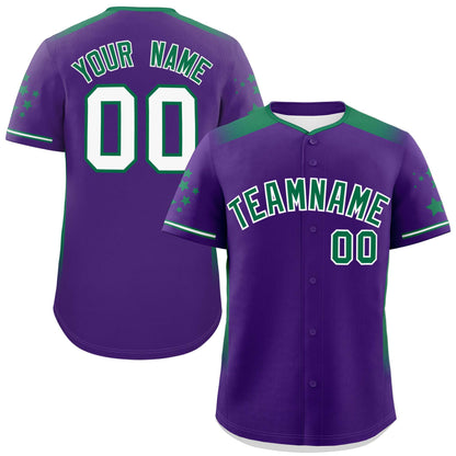 Custom Purple Kelly Green Gradient Side Personalized Star Pattern Authentic Baseball Jersey