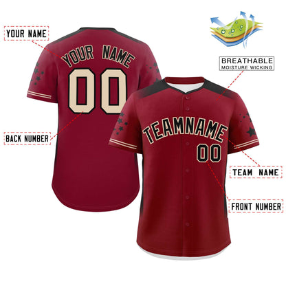 Custom Crimson Black Gradient Side Personalized Star Pattern Authentic Baseball Jersey