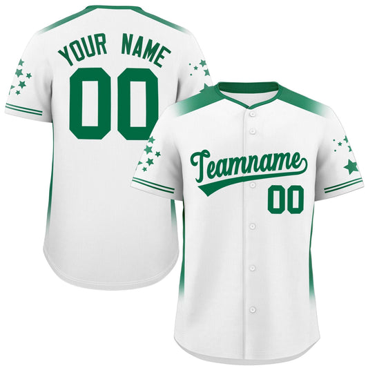 Custom White Kelly Green Gradient Side Personalized Star Pattern Authentic Baseball Jersey