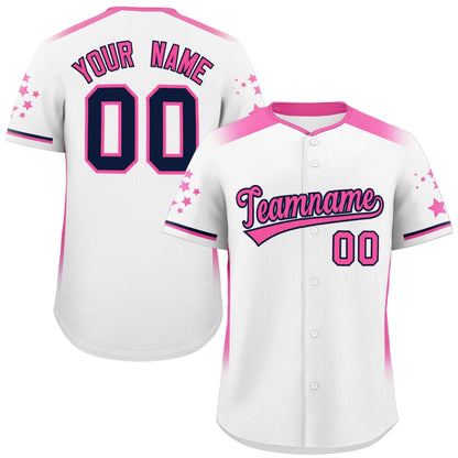 Custom White Pink Gradient Side Personalized Star Pattern Authentic Baseball Jersey