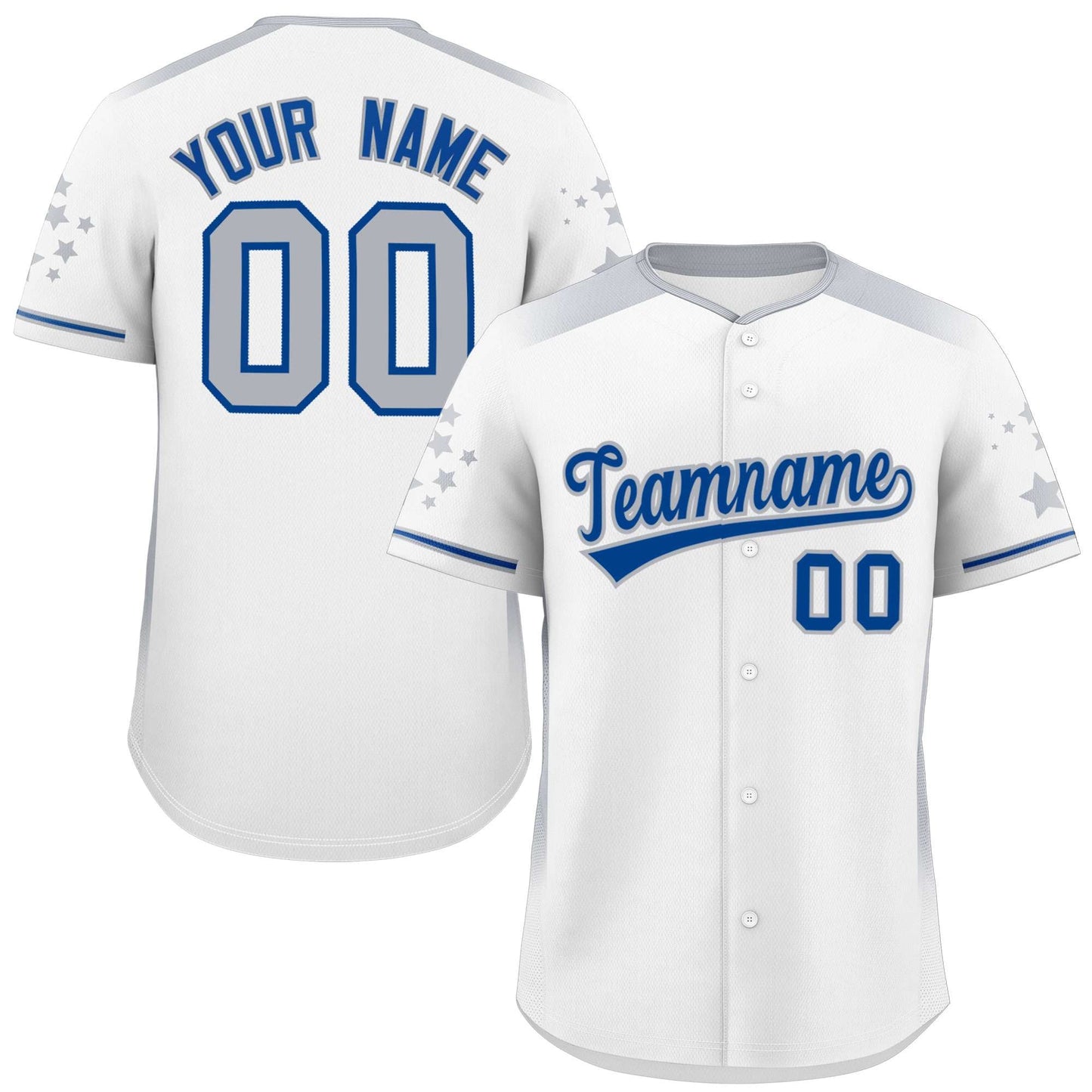 Custom White Gray Gradient Side Personalized Star Pattern Authentic Baseball Jersey