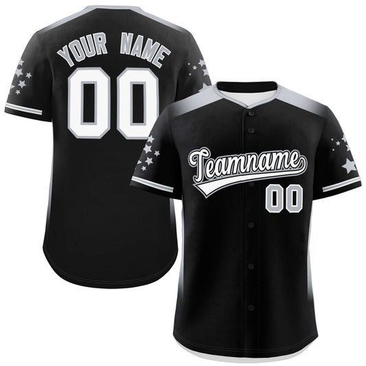 Custom Black Gray Gradient Side Personalized Star Pattern Authentic Baseball Jersey