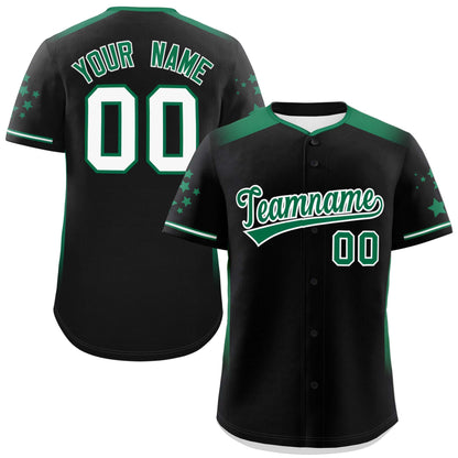 Custom Black Kelly Green Gradient Side Personalized Star Pattern Authentic Baseball Jersey