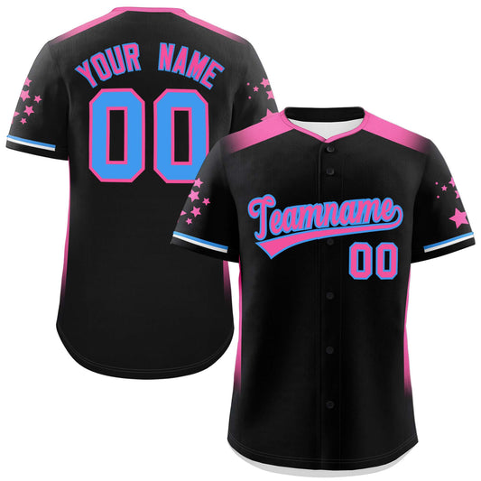 Custom Black Pink Gradient Side Personalized Star Pattern Authentic Baseball Jersey