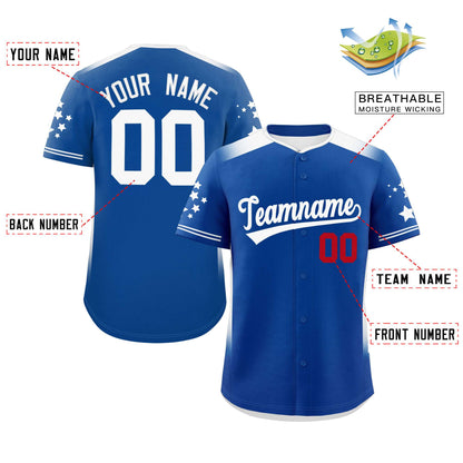 Custom Royal White Gradient Side Personalized Star Pattern Authentic Baseball Jersey