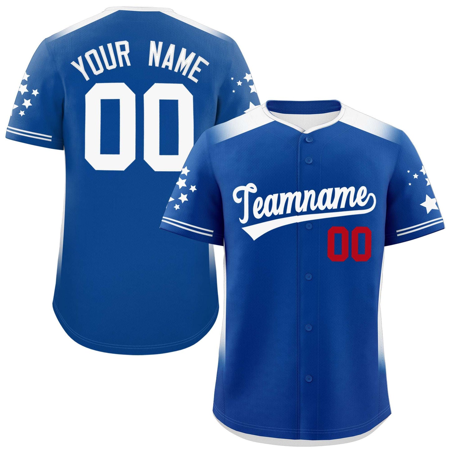 Custom Royal White Gradient Side Personalized Star Pattern Authentic Baseball Jersey