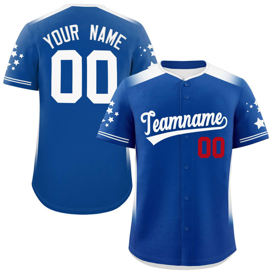 Custom Royal White Gradient Side Personalized Star Pattern Authentic Baseball Jersey