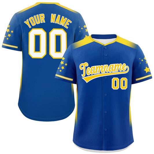 Custom Royal Gold Gradient Side Personalized Star Pattern Authentic Baseball Jersey