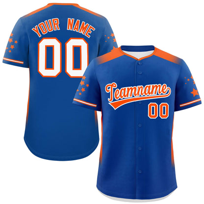 Custom Royal Orange Gradient Side Personalized Star Pattern Authentic Baseball Jersey