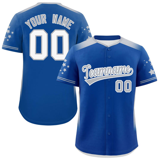 Custom Royal Gray Gradient Side Personalized Star Pattern Authentic Baseball Jersey