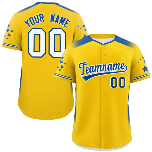 Custom Gold Royal Gradient Side Personalized Star Pattern Authentic Baseball Jersey