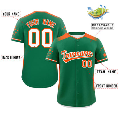 Custom Kelly Green Orange Gradient Side Personalized Star Pattern Authentic Baseball Jersey