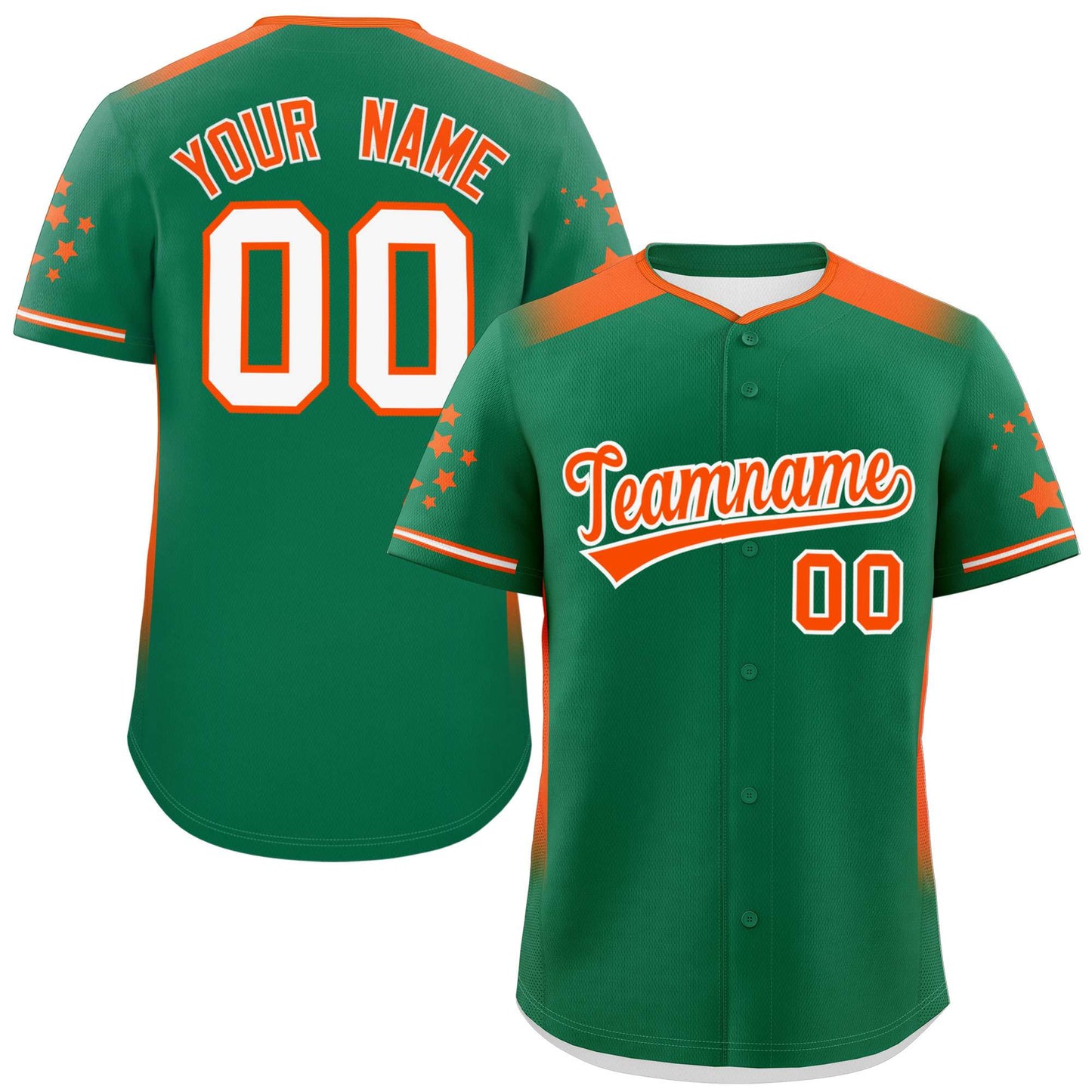 Custom Kelly Green Orange Gradient Side Personalized Star Pattern Authentic Baseball Jersey