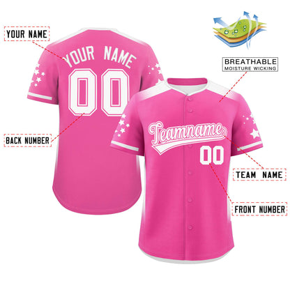 Custom Pink White Gradient Side Personalized Star Pattern Authentic Baseball Jersey