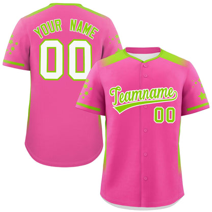 Custom Pink Neon Green Gradient Side Personalized Star Pattern Authentic Baseball Jersey