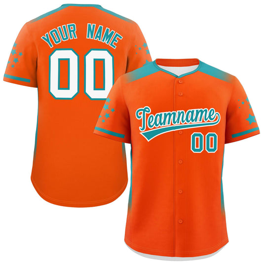 Custom Orange Aqua Gradient Side Personalized Star Pattern Authentic Baseball Jersey