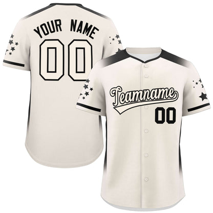 Custom Cream Black Gradient Side Personalized Star Pattern Authentic Baseball Jersey