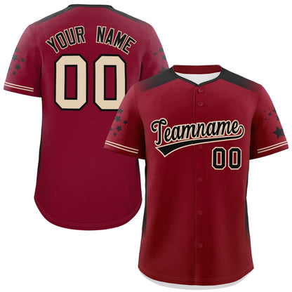 Custom Crimson Black Gradient Side Personalized Star Pattern Authentic Baseball Jersey