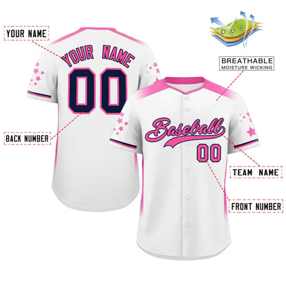 Custom White Pink Gradient Side Personalized Star Pattern Authentic Baseball Jersey