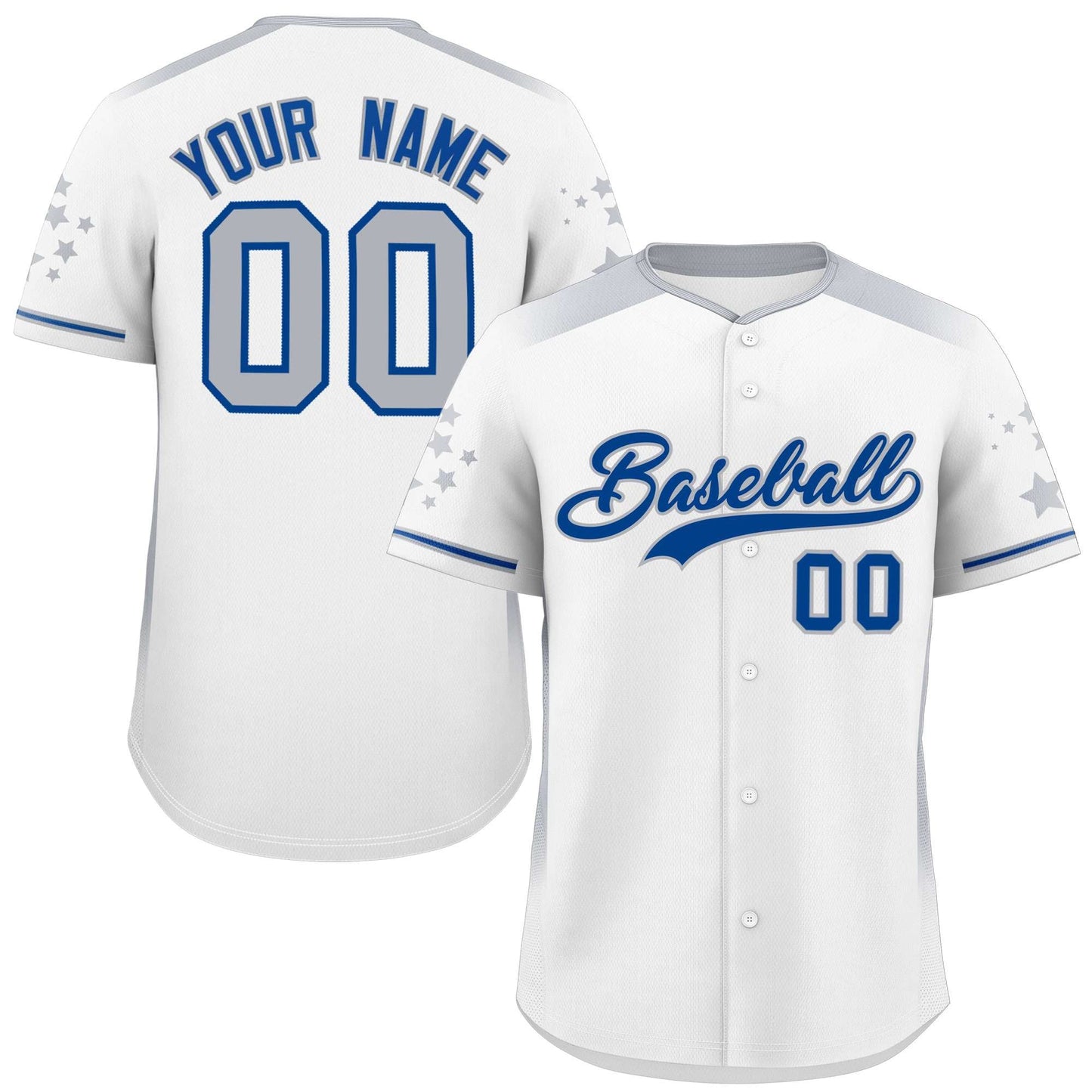 Custom White Gray Gradient Side Personalized Star Pattern Authentic Baseball Jersey