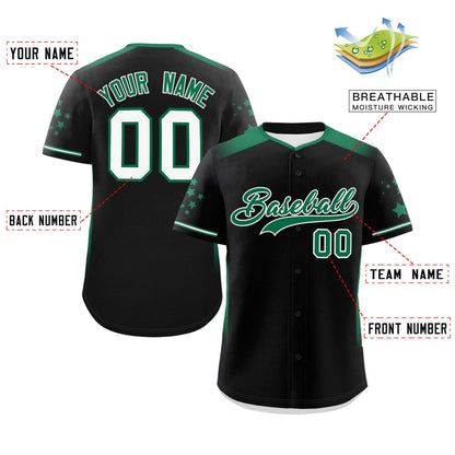 Custom Black Kelly Green Gradient Side Personalized Star Pattern Authentic Baseball Jersey