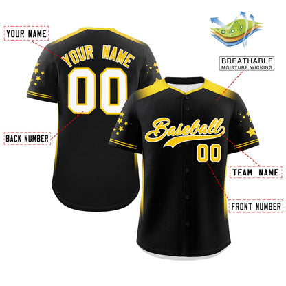 Custom Black Gold Gradient Side Personalized Star Pattern Authentic Baseball Jersey