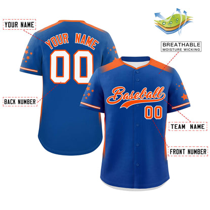 Custom Royal Orange Gradient Side Personalized Star Pattern Authentic Baseball Jersey