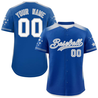 Custom Royal Gray Gradient Side Personalized Star Pattern Authentic Baseball Jersey