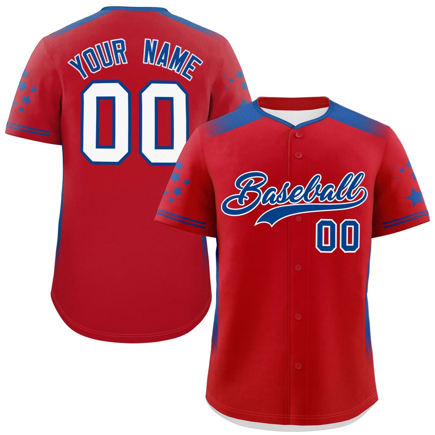 Custom Red Royal Gradient Side Personalized Star Pattern Authentic Baseball Jersey