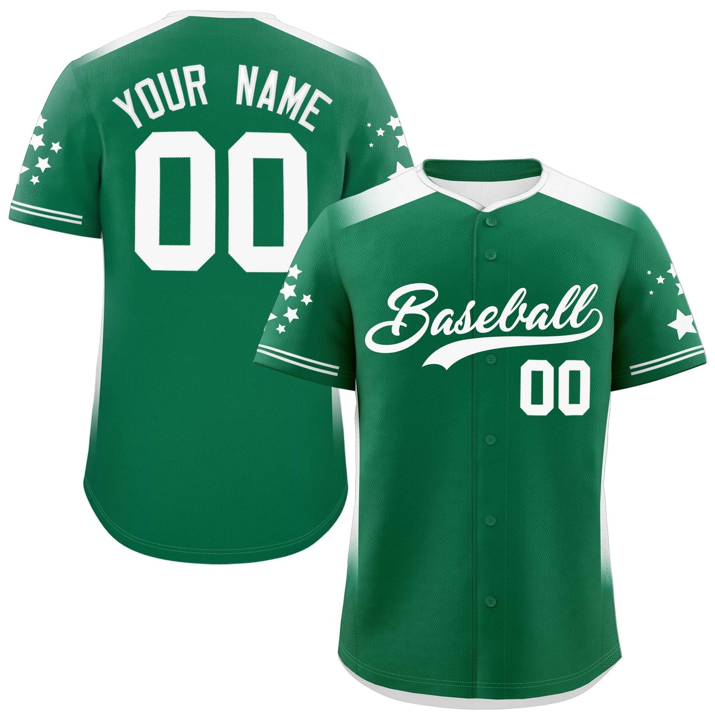 Custom Kelly Green White Gradient Side Personalized Star Pattern Authentic Baseball Jersey