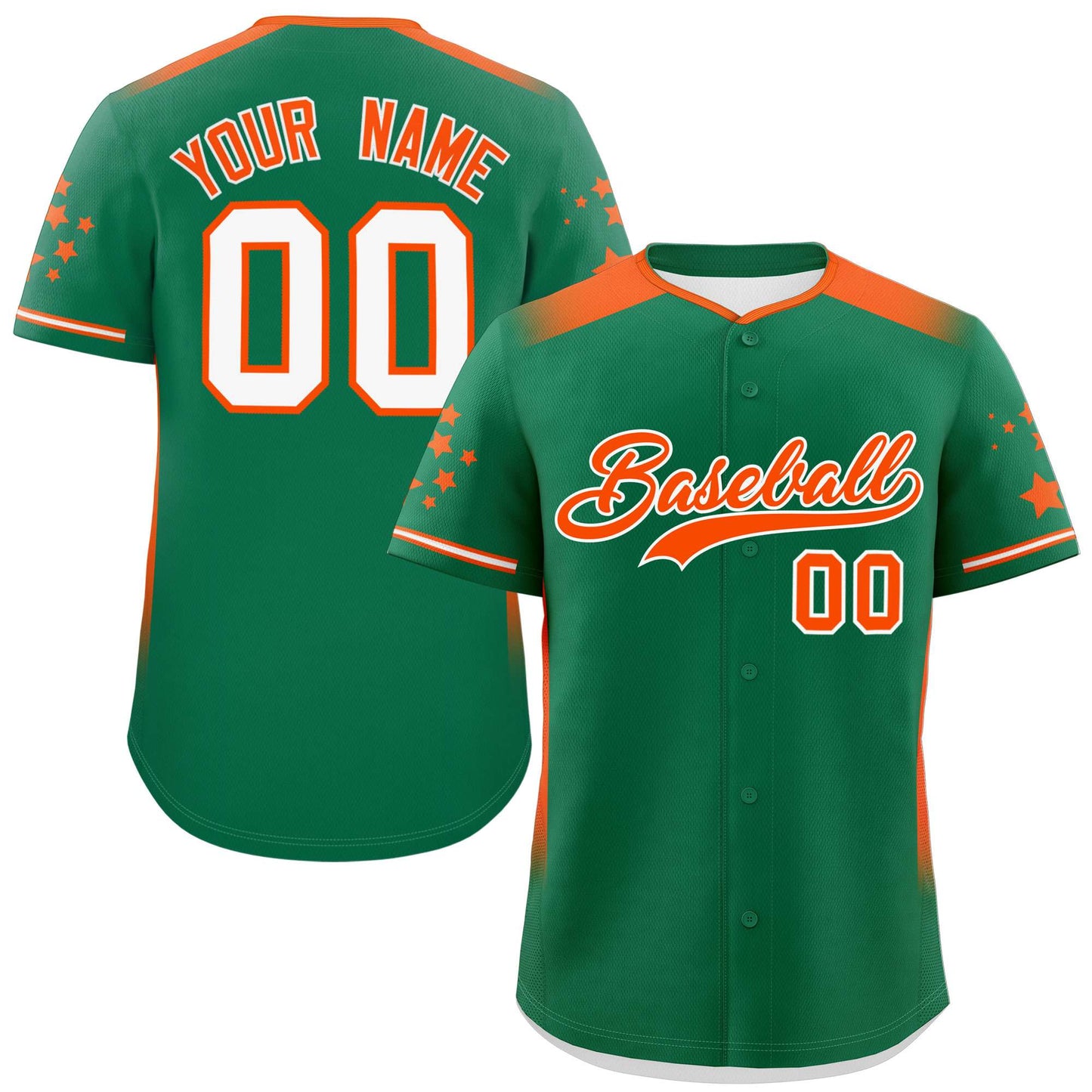 Custom Kelly Green Orange Gradient Side Personalized Star Pattern Authentic Baseball Jersey