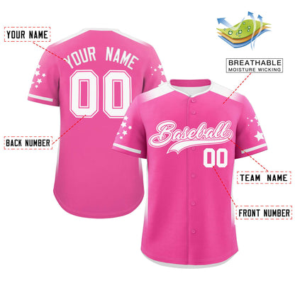 Custom Pink White Gradient Side Personalized Star Pattern Authentic Baseball Jersey