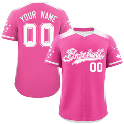 Custom Pink White Gradient Side Personalized Star Pattern Authentic Baseball Jersey