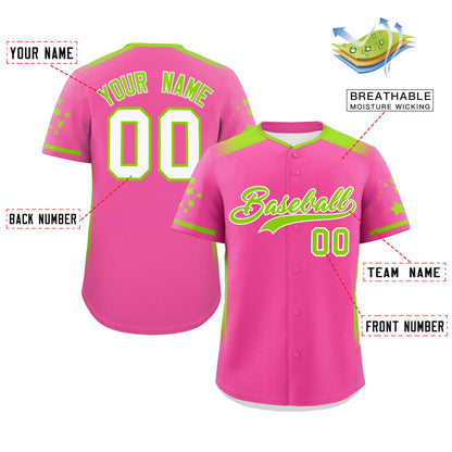 Custom Pink Neon Green Gradient Side Personalized Star Pattern Authentic Baseball Jersey