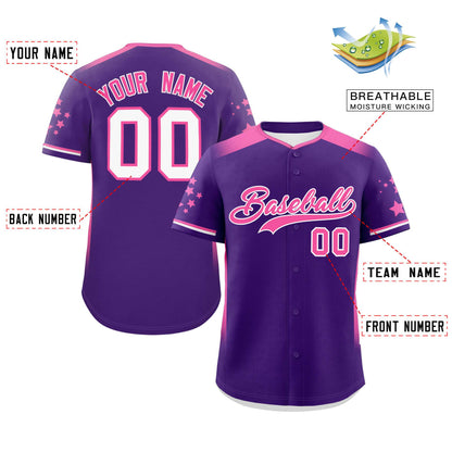 Custom Purple Pink Gradient Side Personalized Star Pattern Authentic Baseball Jersey