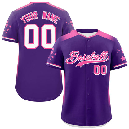 Custom Purple Pink Gradient Side Personalized Star Pattern Authentic Baseball Jersey