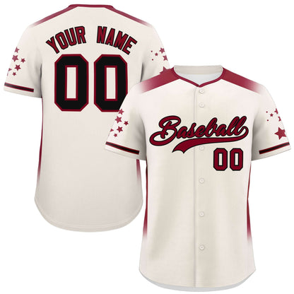 Custom Cream Crimson Gradient Side Personalized Star Pattern Authentic Baseball Jersey