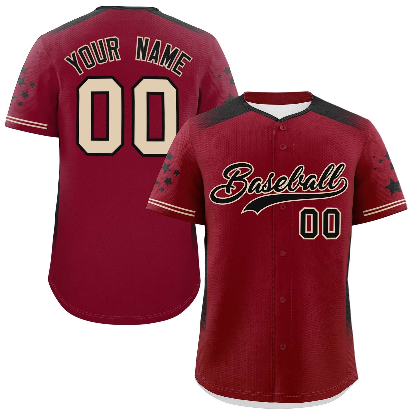 Custom Crimson Black Gradient Side Personalized Star Pattern Authentic Baseball Jersey