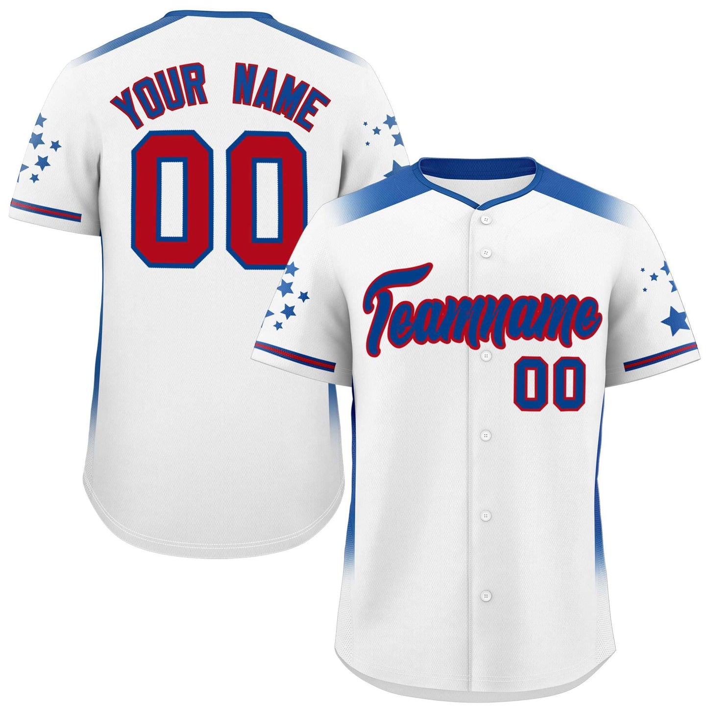 Custom White Royal Gradient Side Personalized Star Pattern Authentic Baseball Jersey